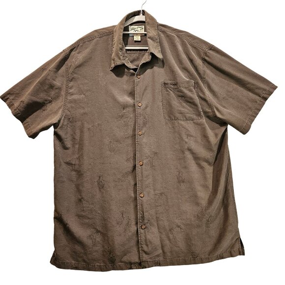 Big Dog 100% Silk Shirt Mens XL Gray ebossed designed breathable button collar - Picture 1 of 5